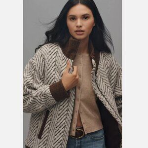 NWT Anthropologie Bernardo Chevron Knit Bomber Jacket Size XS Runs Large Fits S